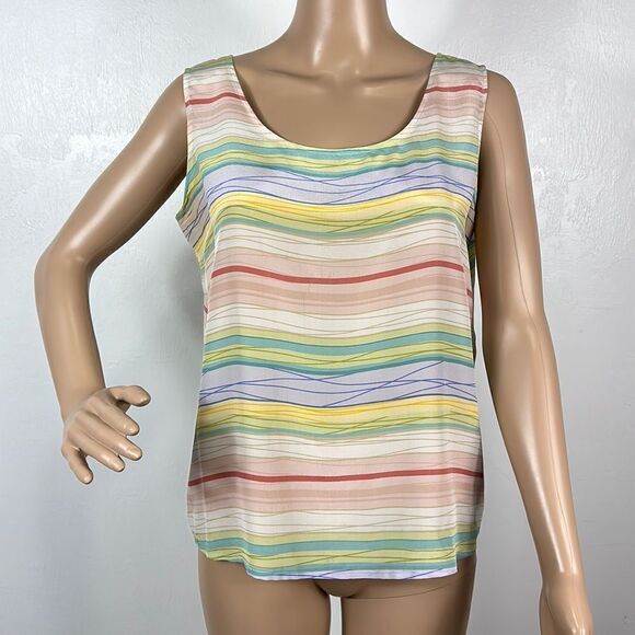Italmode Collection Silk Colorful Striped Scoop Neck Tank Top Size M - Picture 1 of 7